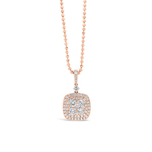 Diamond Square-Shaped Cluster Pendant Necklace  - Pendent: 18k gold weighing 3.74 grams  - Chain: 14k gold weighing 5.1 grams  - 64 round diamonds totaling 2.51 carats 