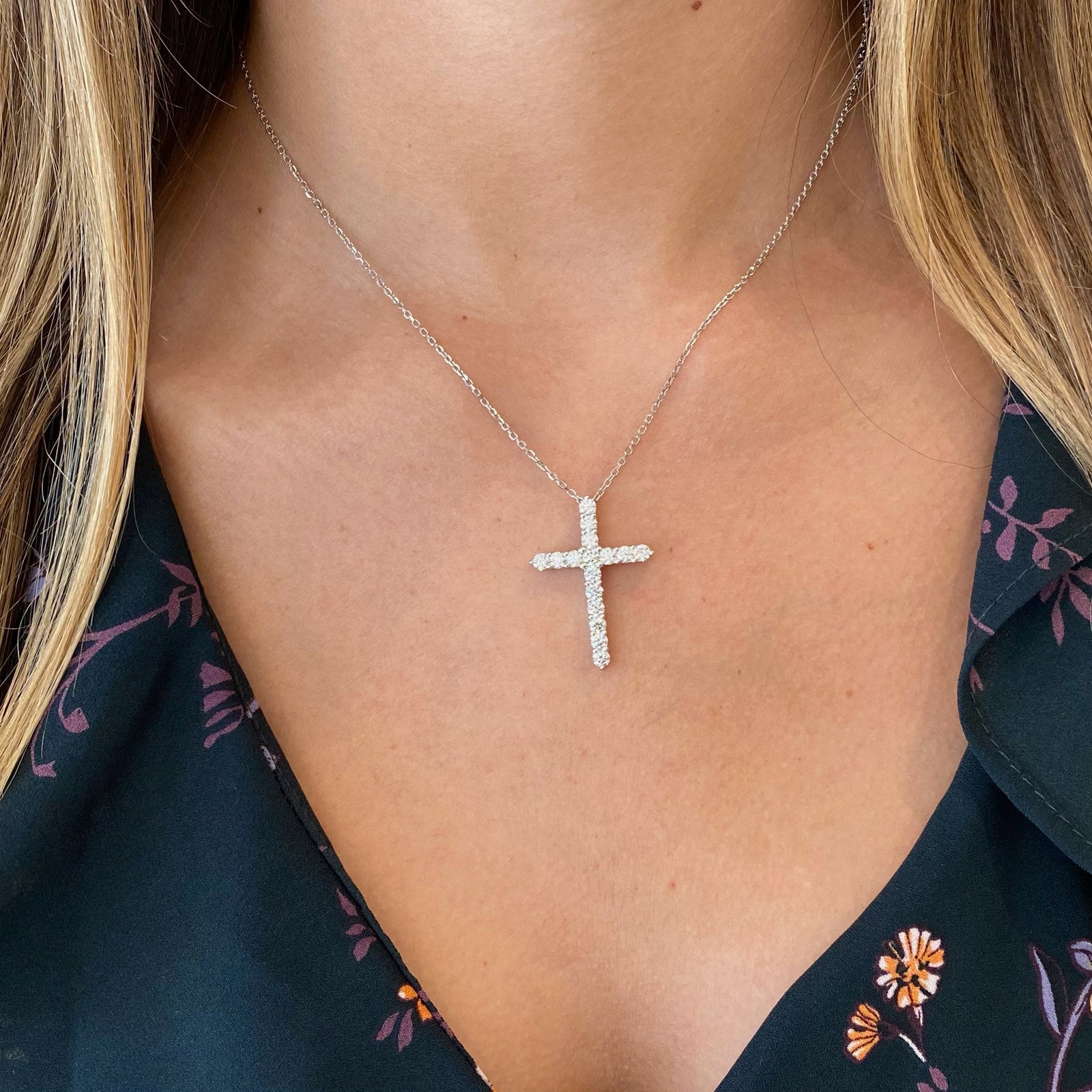 Diamond Large Cross Pendant  - 14K gold weighing 6.80 grams  - 16 round diamonds totaling 1.71 carats