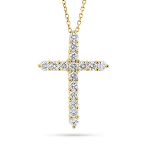 Diamond Large Cross Pendant  - 14K gold weighing 6.80 grams  - 16 round diamonds totaling 1.71 carats