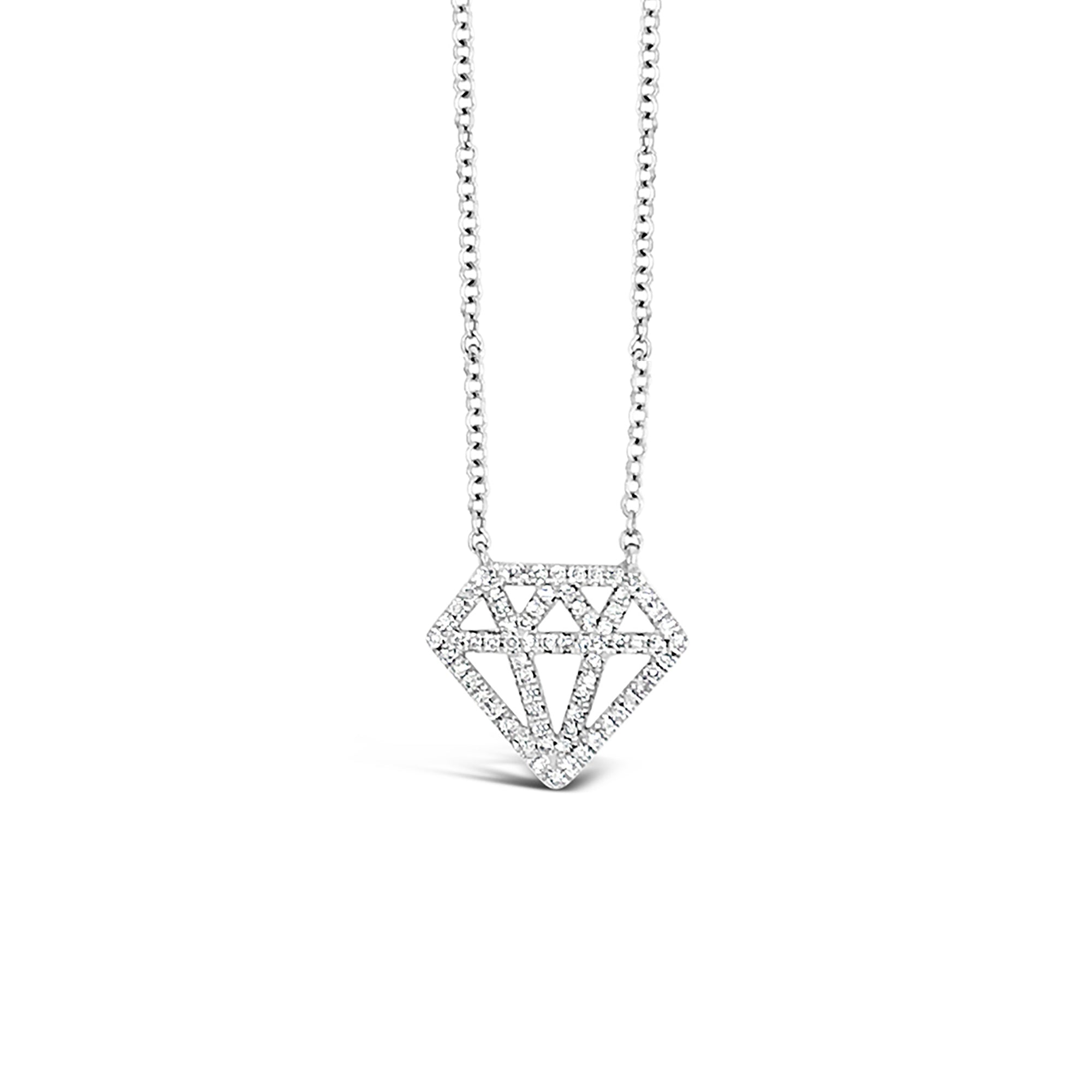 Diamond Cutout Pendant Necklace  -14K gold weighing 2.10 grams  -72 round pave-set diamonds totaling 0.16 carats
