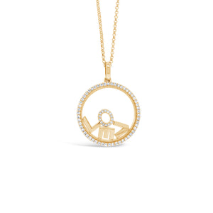 Diamond "Love" Pendant Necklace -14K yellow gold weighing 5.23 grams -68 round diamonds totaling 0.25 carats
