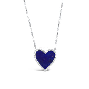 Lapis & Diamond Heart Necklace  -14K gold weighing 2.45 grams  -46 round pave-set diamonds 0.13 carats  -1.83 carat lapis
