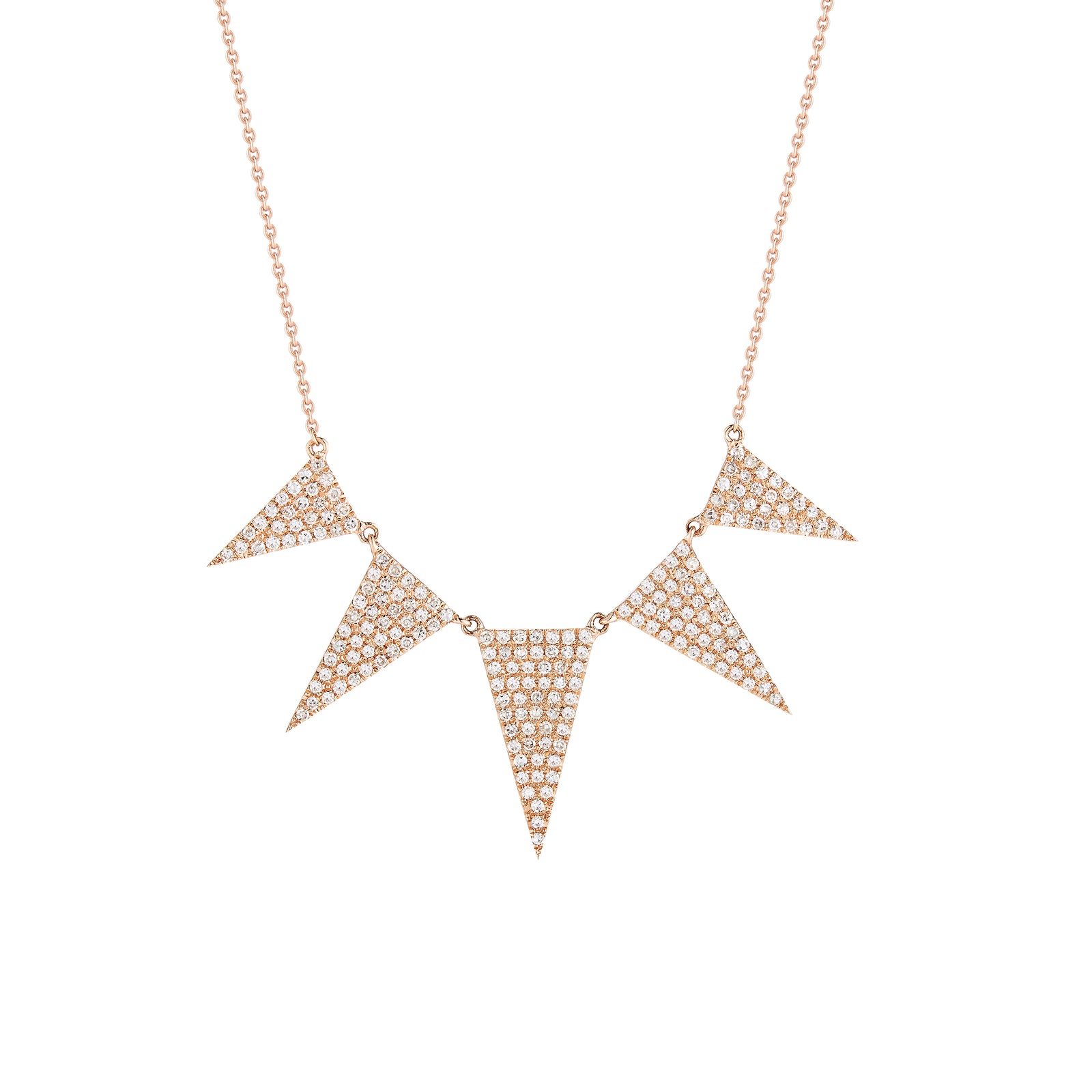 Diamond Graduated Triangle Necklace  -14K gold weighing 3.07 grams  -193 round pave-set diamonds totaling 0.57 carats.