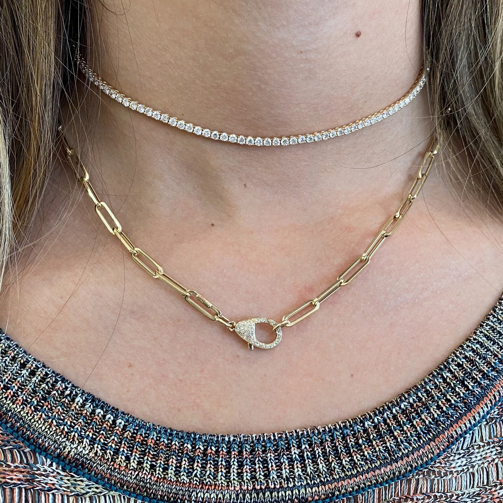 Pave Diamond Oversized Clasp Pendant Necklace - 14K yellow gold weighing 1.36 grams  - 80 round diamonds weighing 0.20 carats.