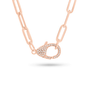 Pave Diamond Oversized Clasp Pendant Necklace - 14K rose gold weighing 1.36 grams  - 80 round diamonds weighing 0.20 carats.