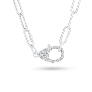 Pave Diamond Oversized Clasp Pendant Necklace - 14K white gold weighing 1.36 grams  - 80 round diamonds weighing 0.20 carats. 