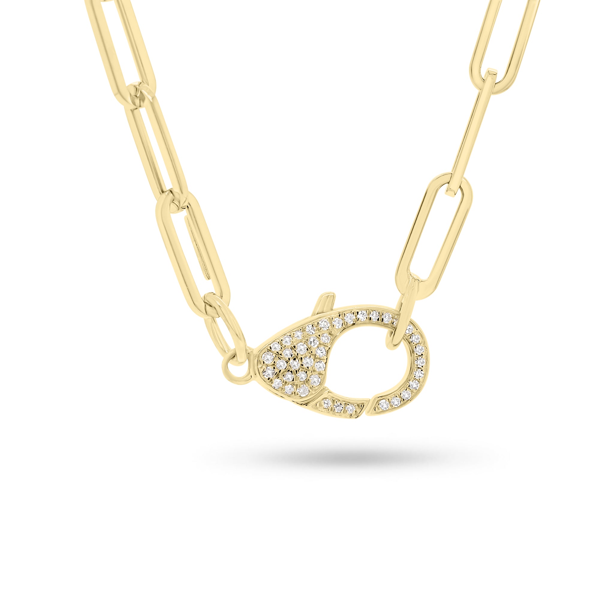 Pave Diamond Oversized Clasp Pendant Necklace Yellow Gold