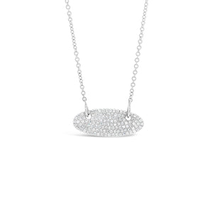 Pave Diamond Vertical Oval Pendant Necklace  -14k gold weighing 2.53 grams  -118 round diamonds weighing .27 carats