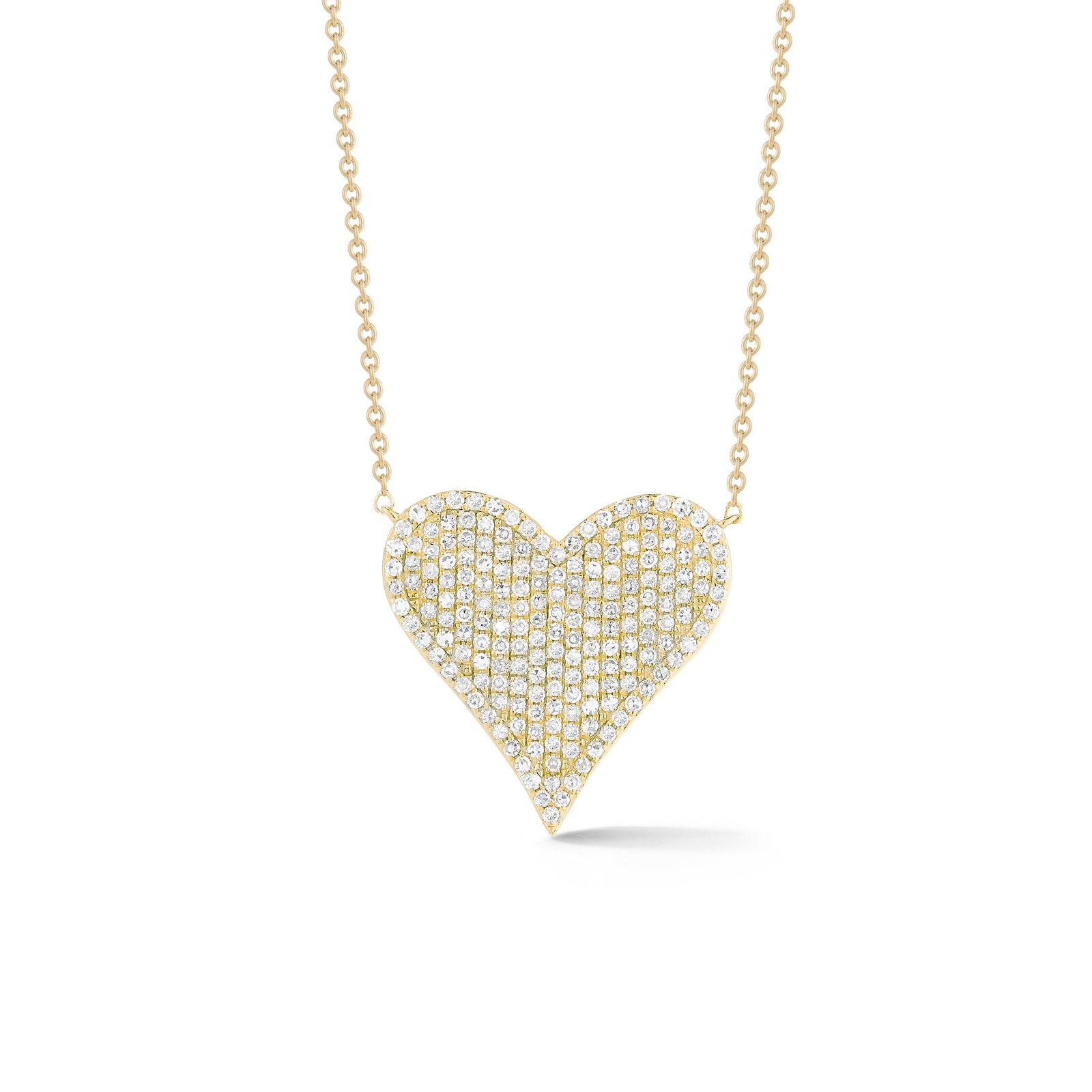Diamond Large Heart Pendant  14k gold, 2.67 grams, 190 round pave-set diamonds .56 carats.  Size diameter 17.5 millimeters.