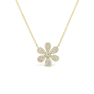 Pave Diamond Daisy Pendant Necklace  -14K gold weighing 2.42 grams  -103 round pave-set diamonds totaling 0.32 carats