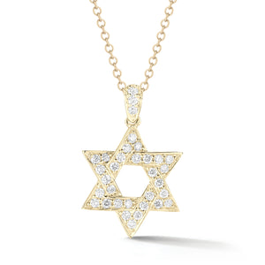 Diamond Star of David Pendant with Diamond Bail  -14K gold weighing 4.05 grams  -33 round pave-set diamonds totaling 0.32 carats