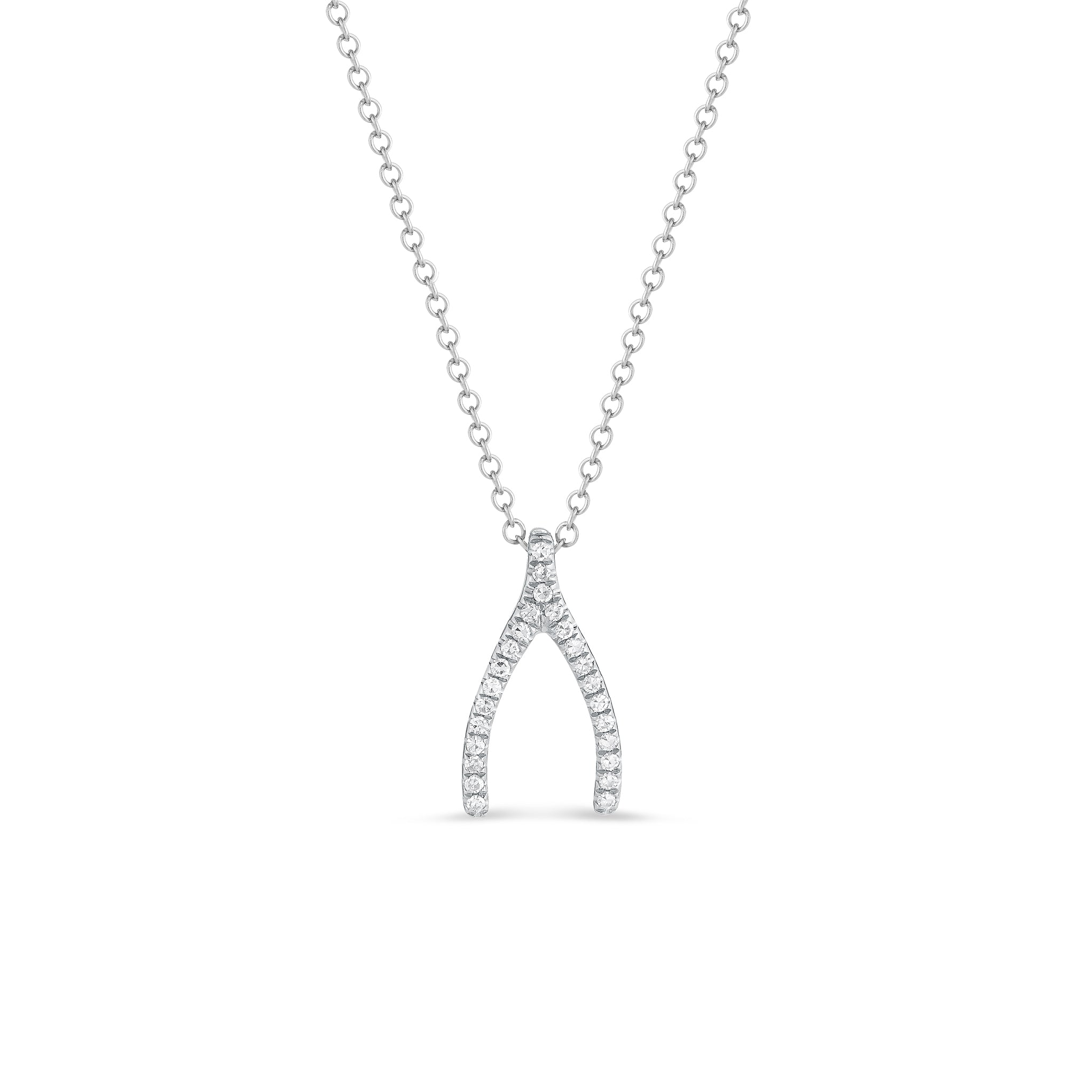 Diamond wishbone necklace white gold Clearance