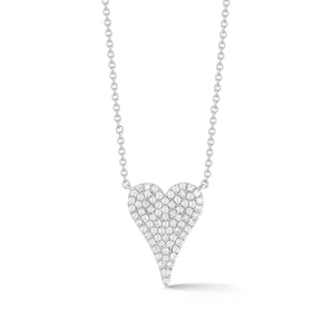 Diamond Small Elongated Heart Necklace  -14K white gold weighing 1.95 grams  -73 round pave set diamonds totaling 0.21 carats.