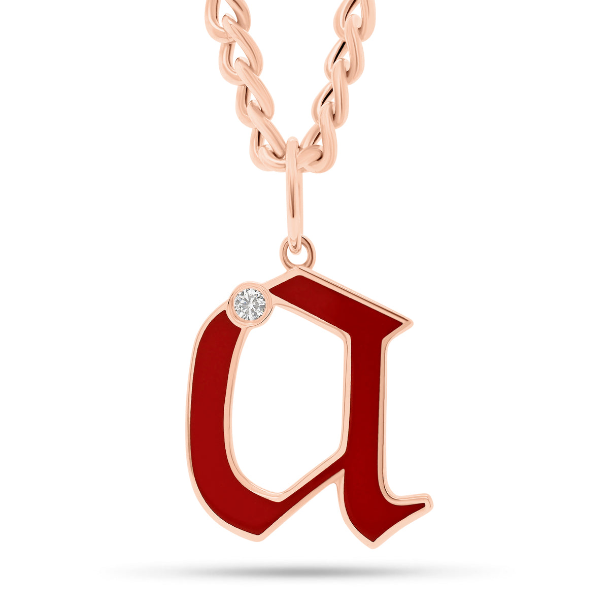 Diamond & Enamel Initial Pendant - 14K rose gold weighing 1.75 grams  - 0.05 ct round diamond