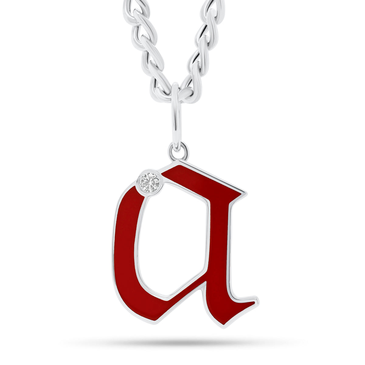 Diamond & Enamel Initial Pendant - 14K white gold weighing 1.75 grams  - 0.05 ct round diamond