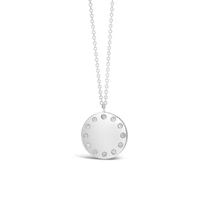 Diamond Dotted Disc Pendant Necklace  -14K gold weighing 3.60 grams  -12 round diamonds weighing .09 carats