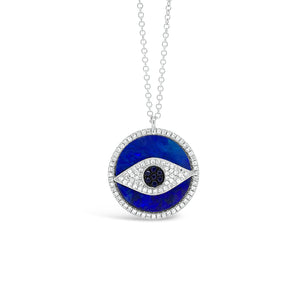 Opal & Diamond Evil Eye Pendant Necklace  -14K gold weighing 3.26 grams  -100 round diamonds totaling 0.23 carats  -7 sapphires weighing .07 carats  -1 opal weighing 3.21 grams