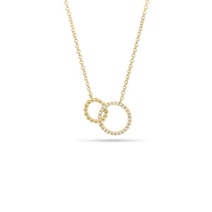 Diamond Interlocking Circle Necklace -14K gold weighing 1.83 grams -27 round diamonds totaling .08 carats