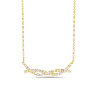 Diamond Twist Necklace     -14K gold weighing 4.18 grams  -38 shared prong-set round brilliant-cut diamonds totaling 0.42 carats.