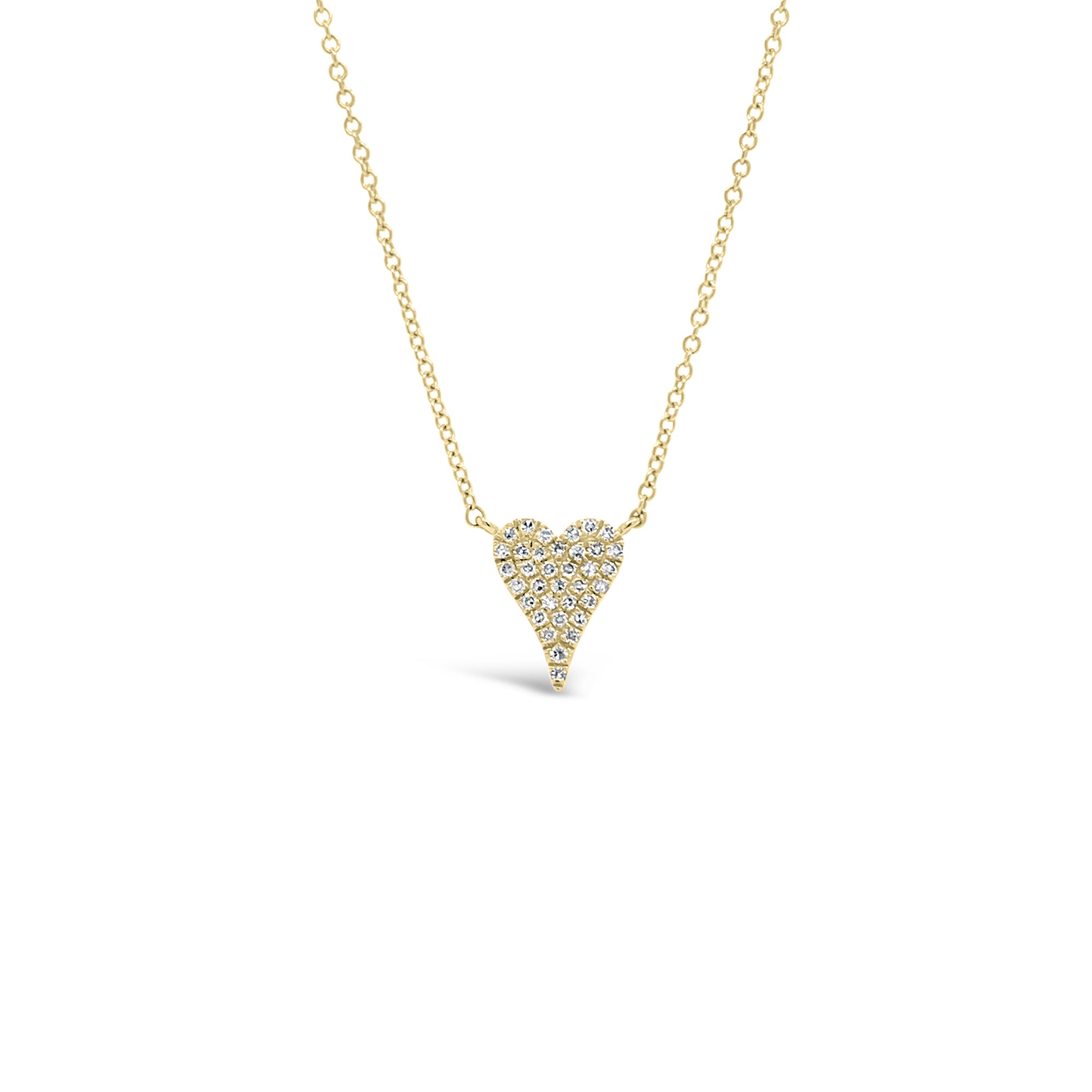 Diamond Mini Elongated Heart Pendant  -14K gold weighing 2.02 grams  -35 round diamonds totaling .09 carats