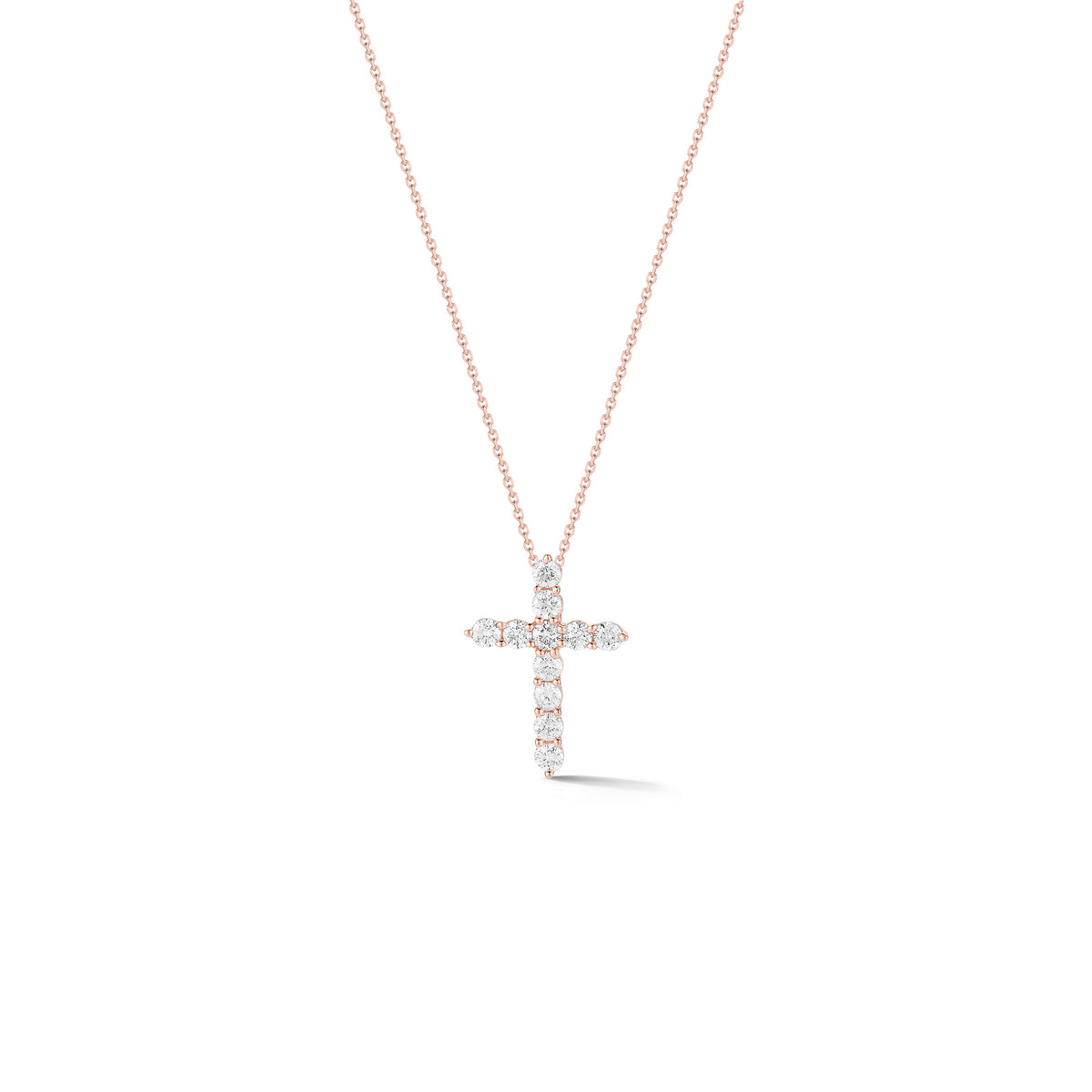 Diamond Small Cross Pendant - 14K rose gold weighing 2.03 grams  -11 round diamonds totaling 0.14 carats