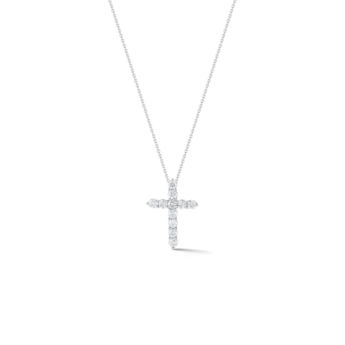Diamond Small Cross Pendant - 14K white gold weighing 2.03 grams  -11 round diamonds totaling 0.14 carats