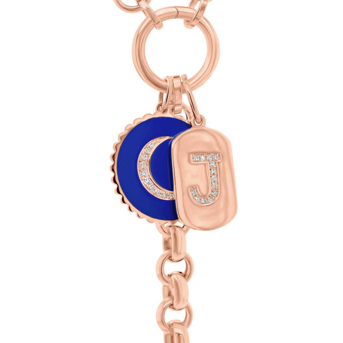 Diamond Initial Tag  - 14K gold weighing 1.95 grams  - 21 round diamonds totaling 0.05 carats