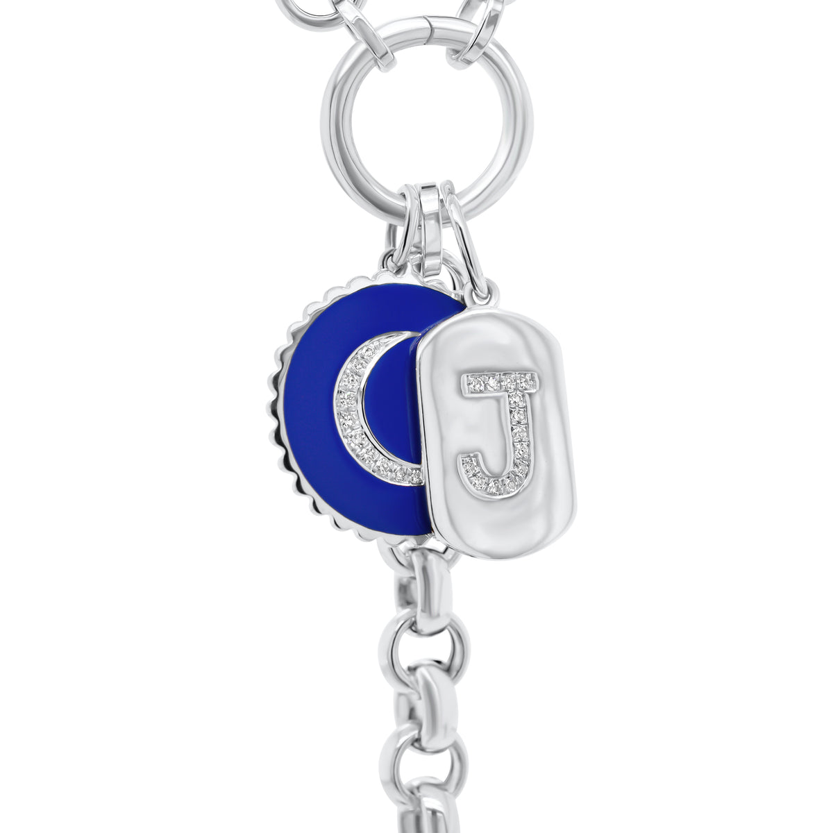 Diamond Initial Tag  - 14K gold weighing 1.95 grams  - 21 round diamonds totaling 0.05 carats