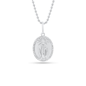 Diamond Mother Mary Pendant - 14K white gold weighing 1.75 grams - 42 round diamonds totaling 0.11 carats