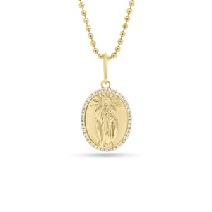 Diamond Mother Mary Pendant - 14K yellow gold weighing 1.75 grams - 42 round diamonds totaling 0.11 carats