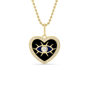 Diamond & Enamel Evil Eye Heart Pendant - 14K yellow gold weighing 2.59 grams - 51 round diamonds totaling 0.22 carats
