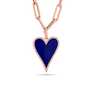 Lapis & Diamond Heart Pendant - 14K gold weighing 1.30 grams - 58 round diamonds totaling 0.15 carats - Lapis. 
