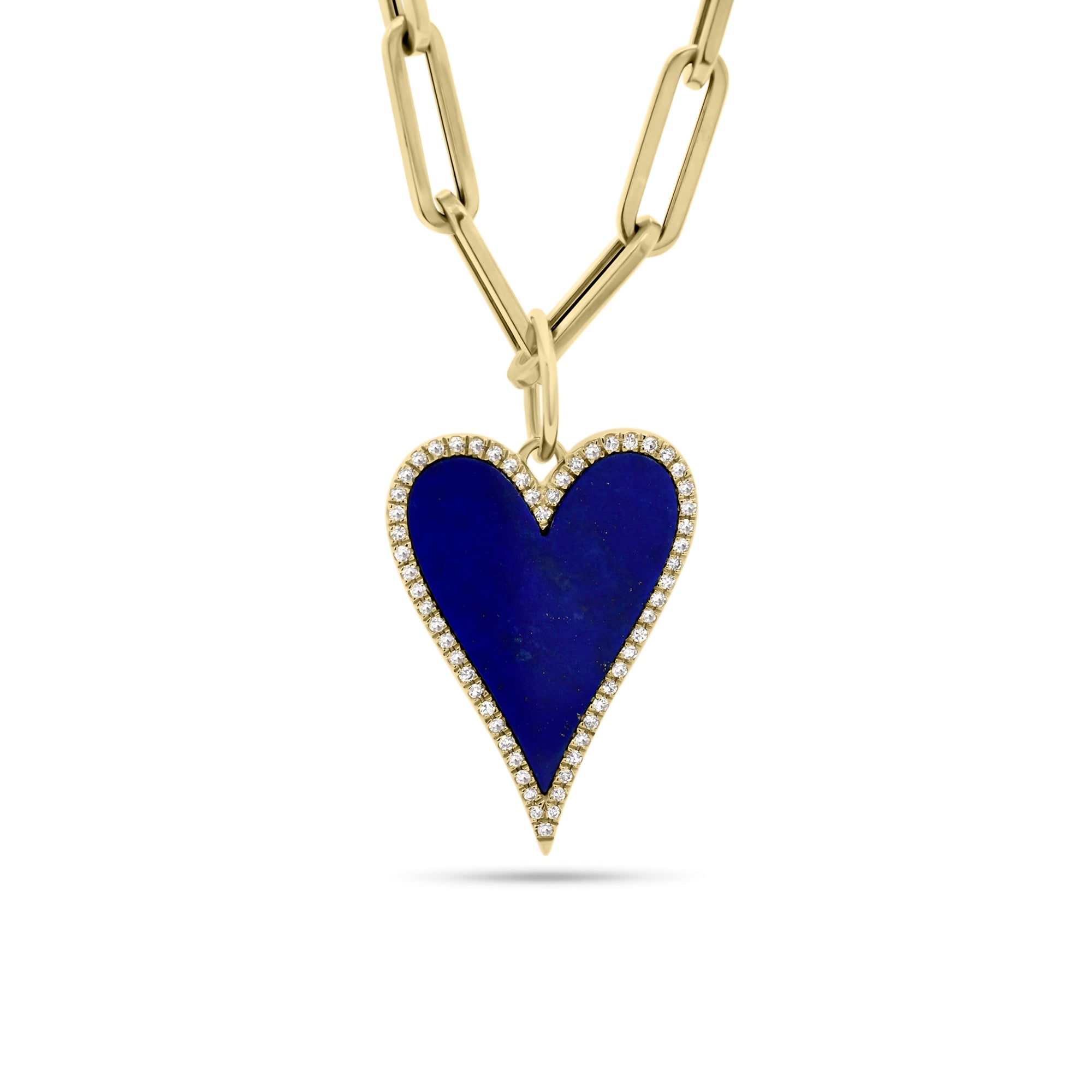 Lapis & Diamond Heart Pendant - 14K gold weighing 1.30 grams - 58 round diamonds totaling 0.15 carats - Lapis. Available in yellow, white, and rose gold.