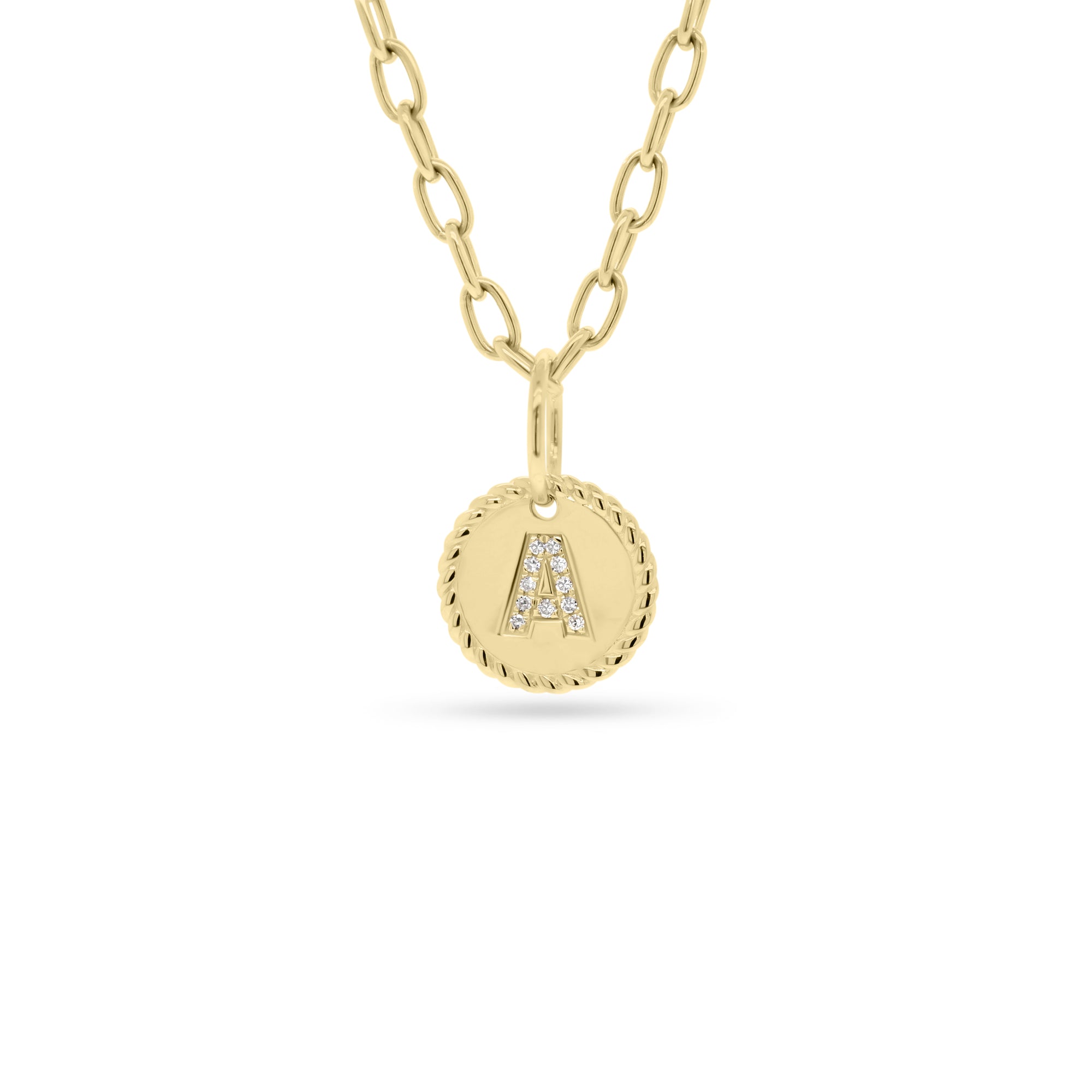 Diamond Round Initial Charm  - 14K gold weighing 1.52 grams  - 11 round diamonds totaling 0.03 carats