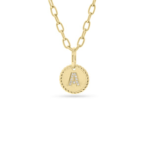 Diamond Round Initial Charm  - 14K gold weighing 1.52 grams  - 11 round diamonds totaling 0.03 carats