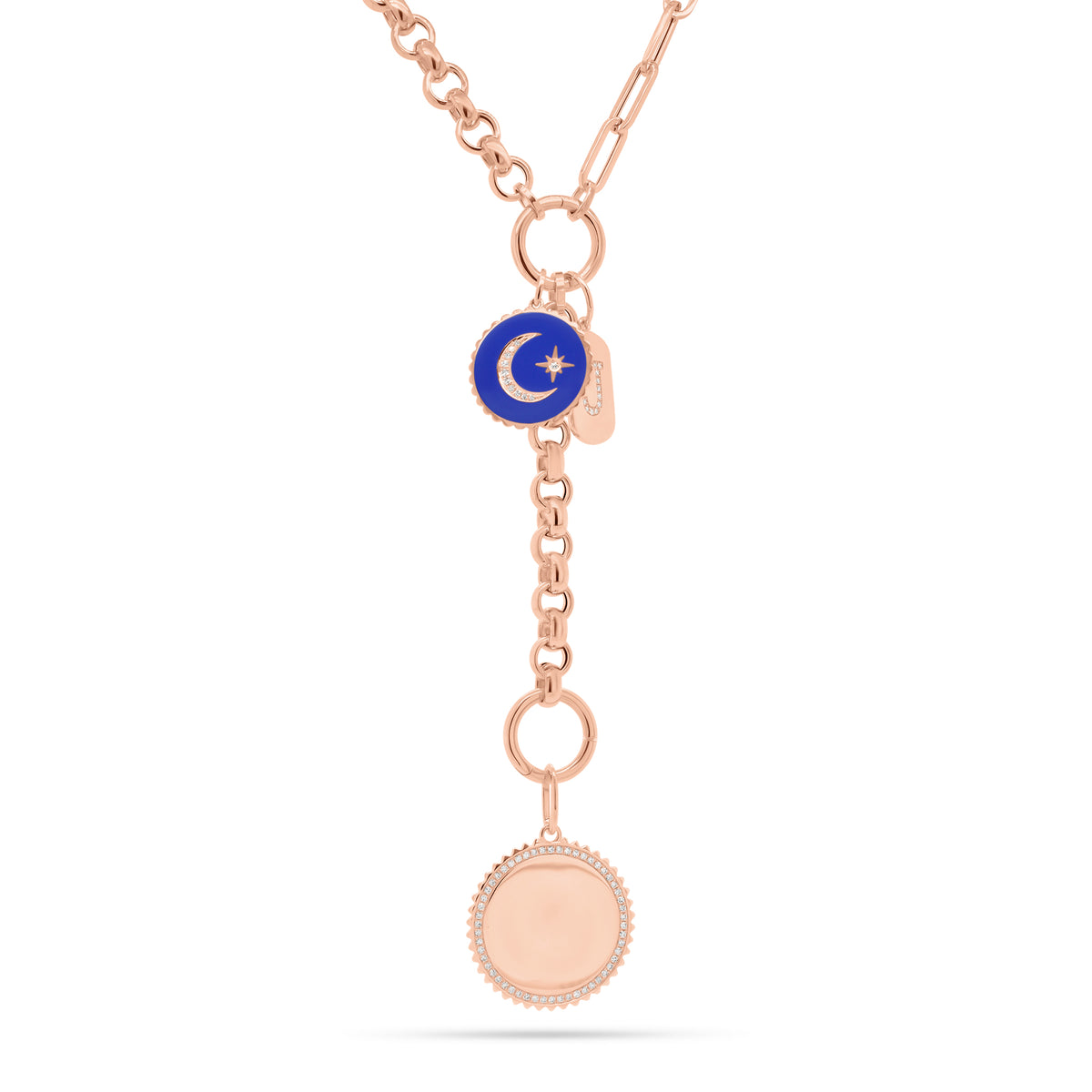Diamond Star & Moon Pendant - 14K rose gold weighing 1.88 grams - 11 round diamonds totaling 0.04 carats