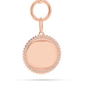 Diamond & Gold Disc Pendant with Grooved Frame - 14K rose gold weighing 4.49 grams - 54 round diamonds totaling 0.20 carats