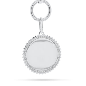 Diamond & Gold Disc Pendant with Grooved Frame - 14K white gold weighing 4.49 grams - 54 round diamonds totaling 0.20 carats
