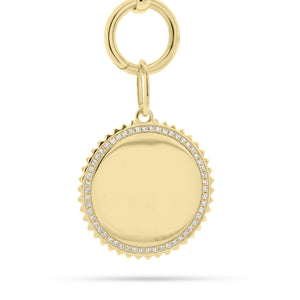 Diamond & Gold Disc Pendant with Grooved Frame - 14K yellow gold weighing 4.49 grams  - 54 round diamonds totaling 0.20 carats