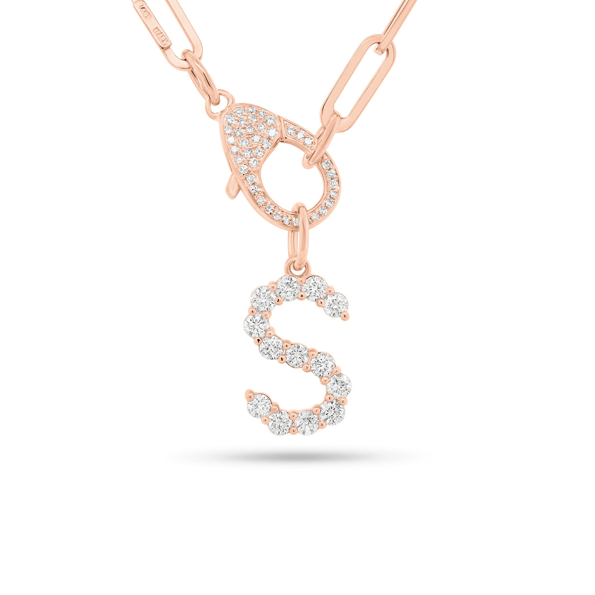 Prong-Set Diamond Initial Pendant - 14K rose gold weighing 1.25 grams  - 21 round diamonds weighing 0.85 carats