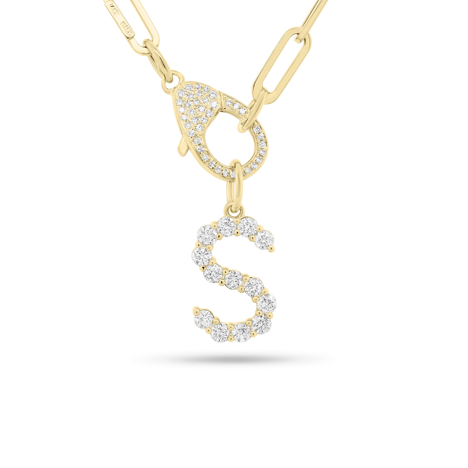 Prong-Set Diamond Initial Pendant - 14K yellow gold weighing 1.25 grams  - 21 round diamonds weighing 0.85 carats