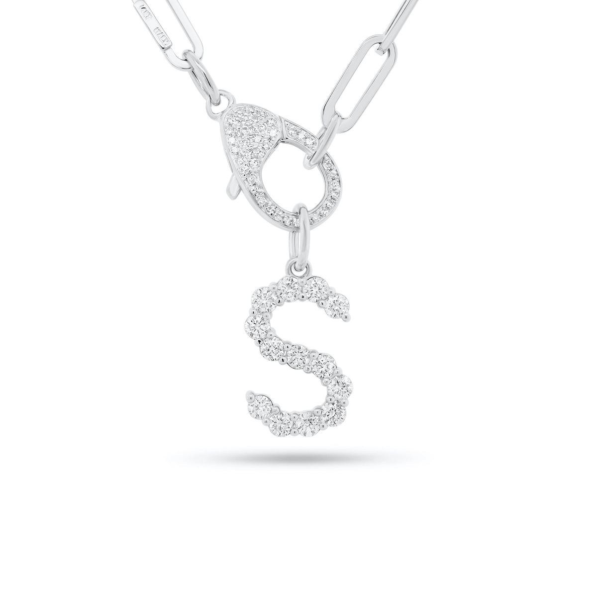 Prong-Set Diamond Initial Pendant - 14K white gold weighing 1.25 grams - 21 round diamonds weighing 0.85 carats