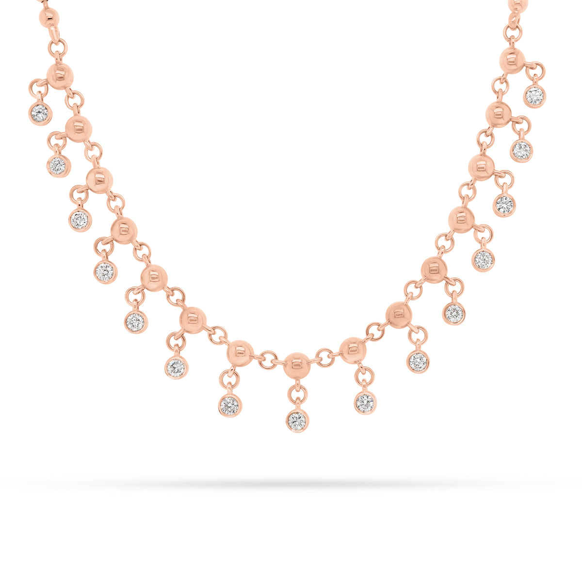 Diamond Bezels Drip Necklace  - 14K gold weighing 17.90 grams  - 15 round diamonds totaling 0.86 carats