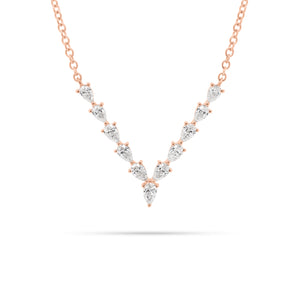 Pear-Shaped Diamond “V” Bar Necklace  - 14K gold  - diamonds totaling 0.83 carats