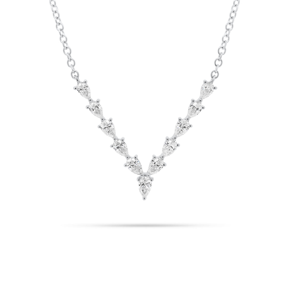 Pear-Shaped Diamond “V” Bar Necklace  - 14K gold  - diamonds totaling 0.83 carats