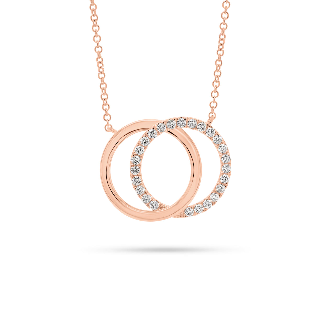 Diamond & Gold Interlocking Circles Necklace - 14K rose gold - diamonds totaling 0.31 carats