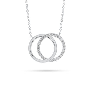 Diamond & Gold Interlocking Circles Necklace - 14K white gold - diamonds totaling 0.31 carats