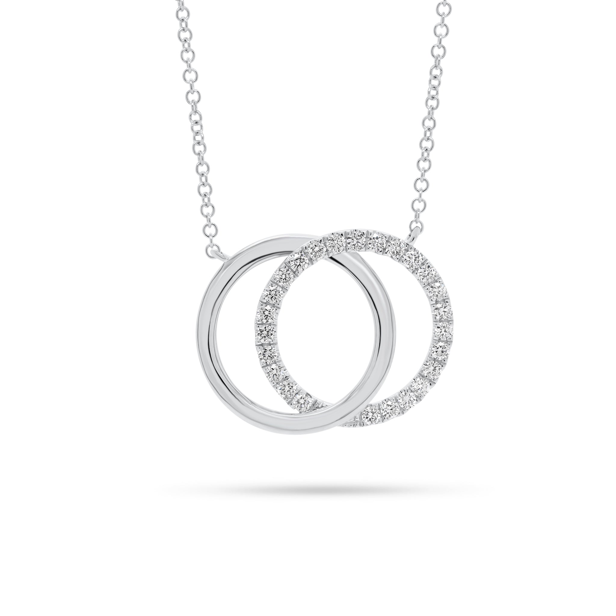 Ladies Double Interlocking Circle Sterling Silver Necklace