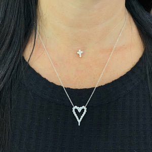 Female Model Wearing Diamond Open Elongate Heart Necklace  - 14K gold  - diamonds totaling 1.01 carats