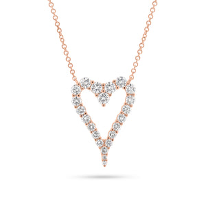 Diamond Open Elongate Heart Necklace  - 14K gold  - diamonds totaling 1.01 carats